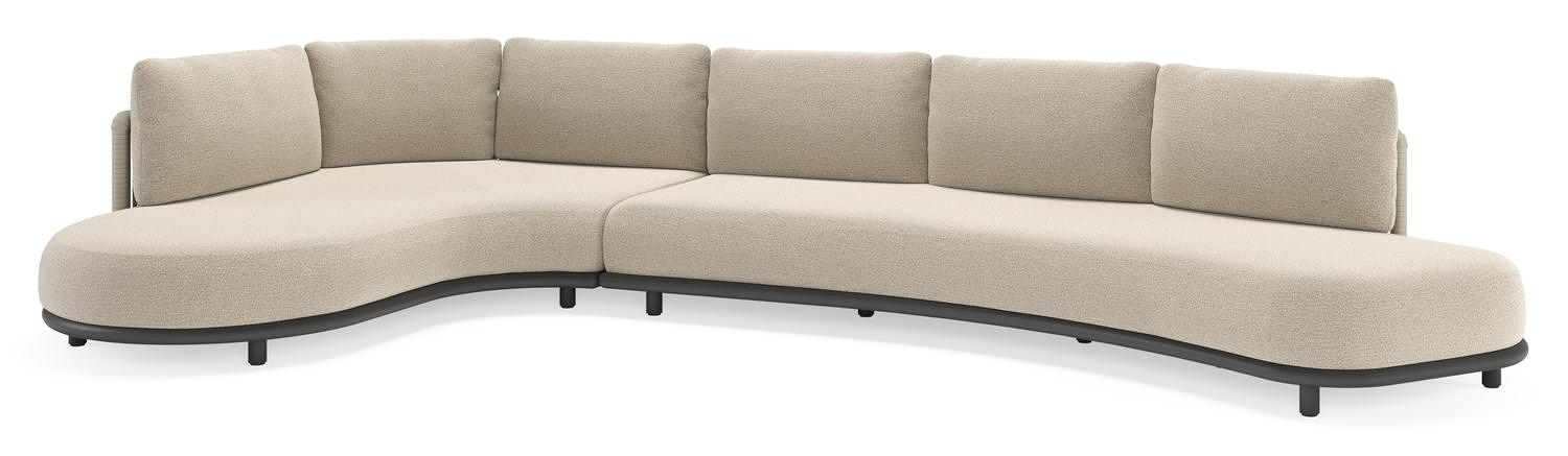 Lomano loungehoek in zwart aluminium en beige verticaal geweven luxe vlakke rope met Catania Sand all weather cosytica