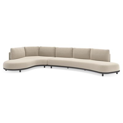 Lomano loungehoek in zwart aluminium en beige verticaal geweven luxe vlakke rope met Catania Sand all weather cosytica