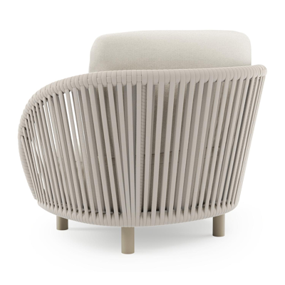 Lupino loungestoel in beige aluminium en beige verticaal geweven luxe vlakke brede rope met natte white all weather sunbrella® luxe kussen