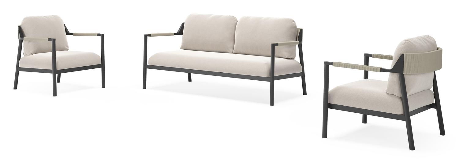 Campia loungeset in zwart aluminium met beige weather+ softtouch kussens