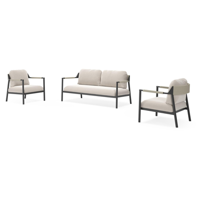 Campia loungeset in zwart aluminium met beige weather+ softtouch kussens