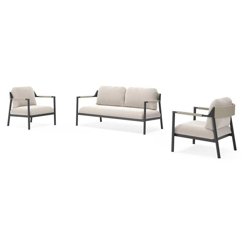 Campia loungeset in zwart aluminium met beige weather+ softtouch kussens