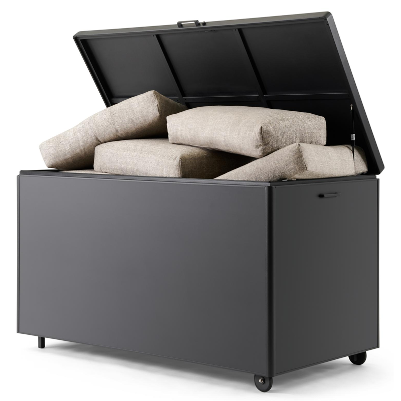 boîte de rangement de jardin aluminium noir Larg. 164 x Prof. 84 x H 99 cm