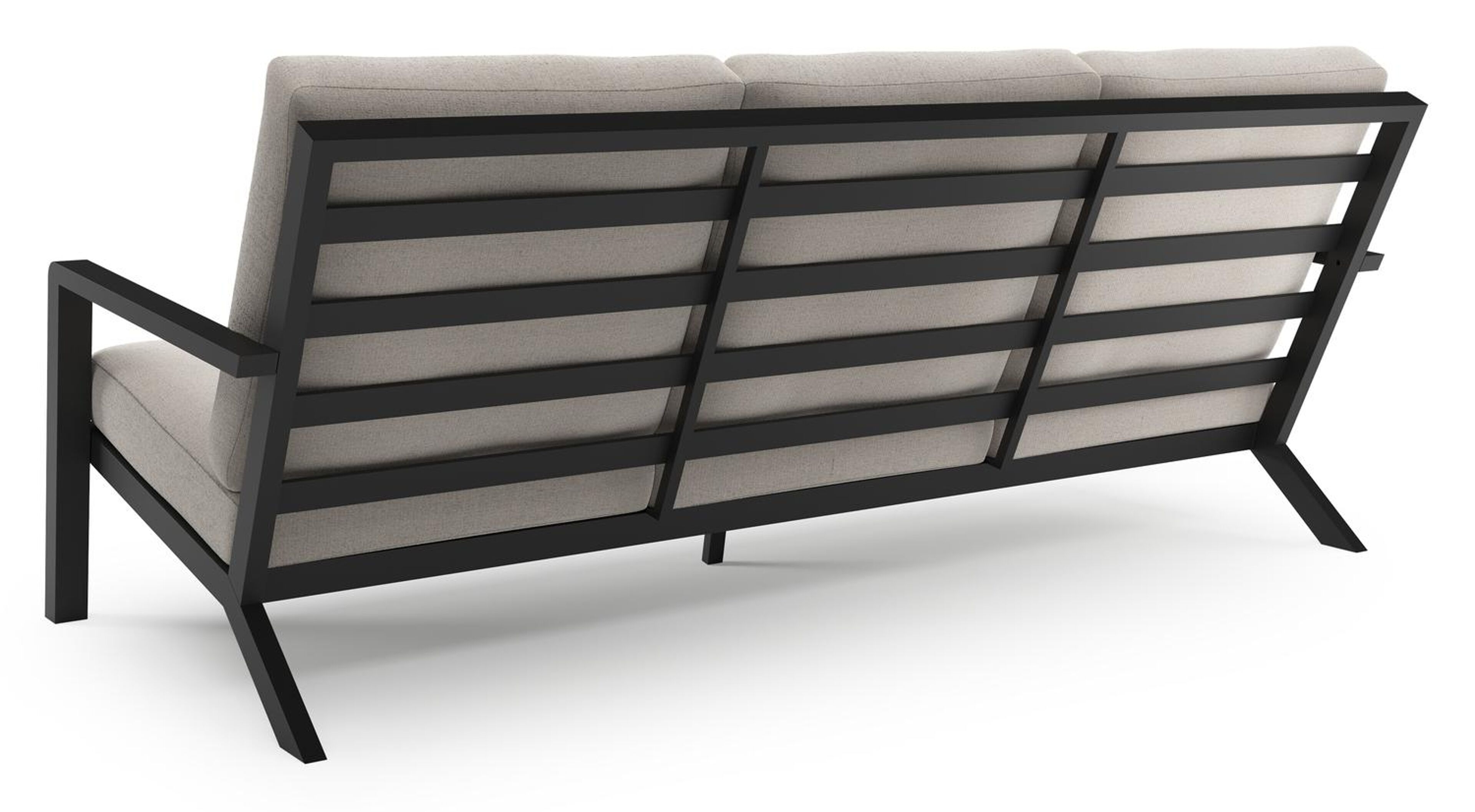 Nelas loungeset in zwart aluminium met beige weather+ softtouch kussens en loungetafel