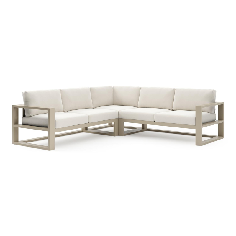 Verato loungehoek in beige aluminium met savane white all weather sunbrella® luxe kussen