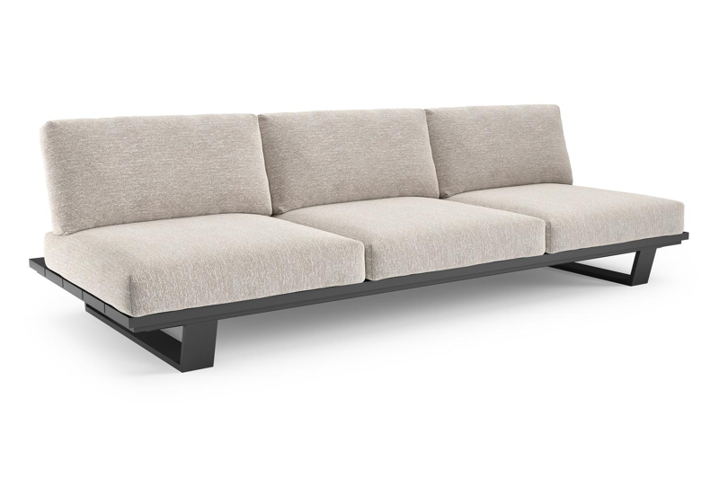 Pagino loungebank in zwart aluminium met tundra sand all weather sunbrella® luxe kussen