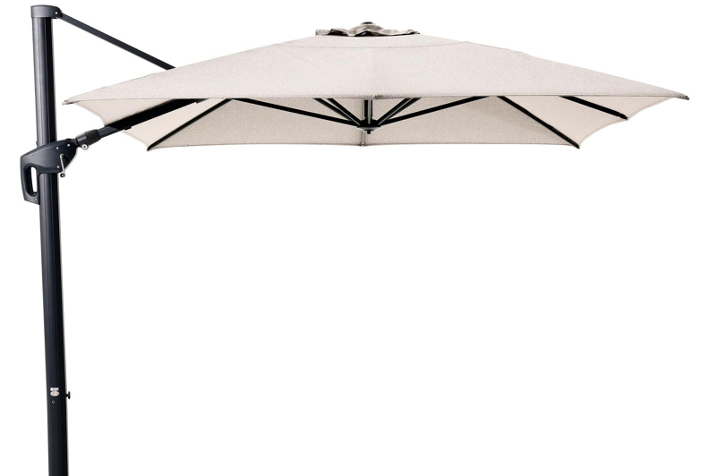 Minore zweefparasol met tiltfunctie in zwart aluminium en Sunbrella Luxe Wander Granite parasoldoek - L1 400 x L2 300 cm (zonder voet)