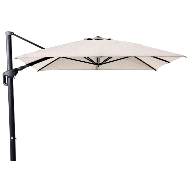 Minore zweefparasol met tiltfunctie in zwart aluminium en Sunbrella Luxe Wander Granite parasoldoek - L1 400 x L2 300 cm (zonder voet)