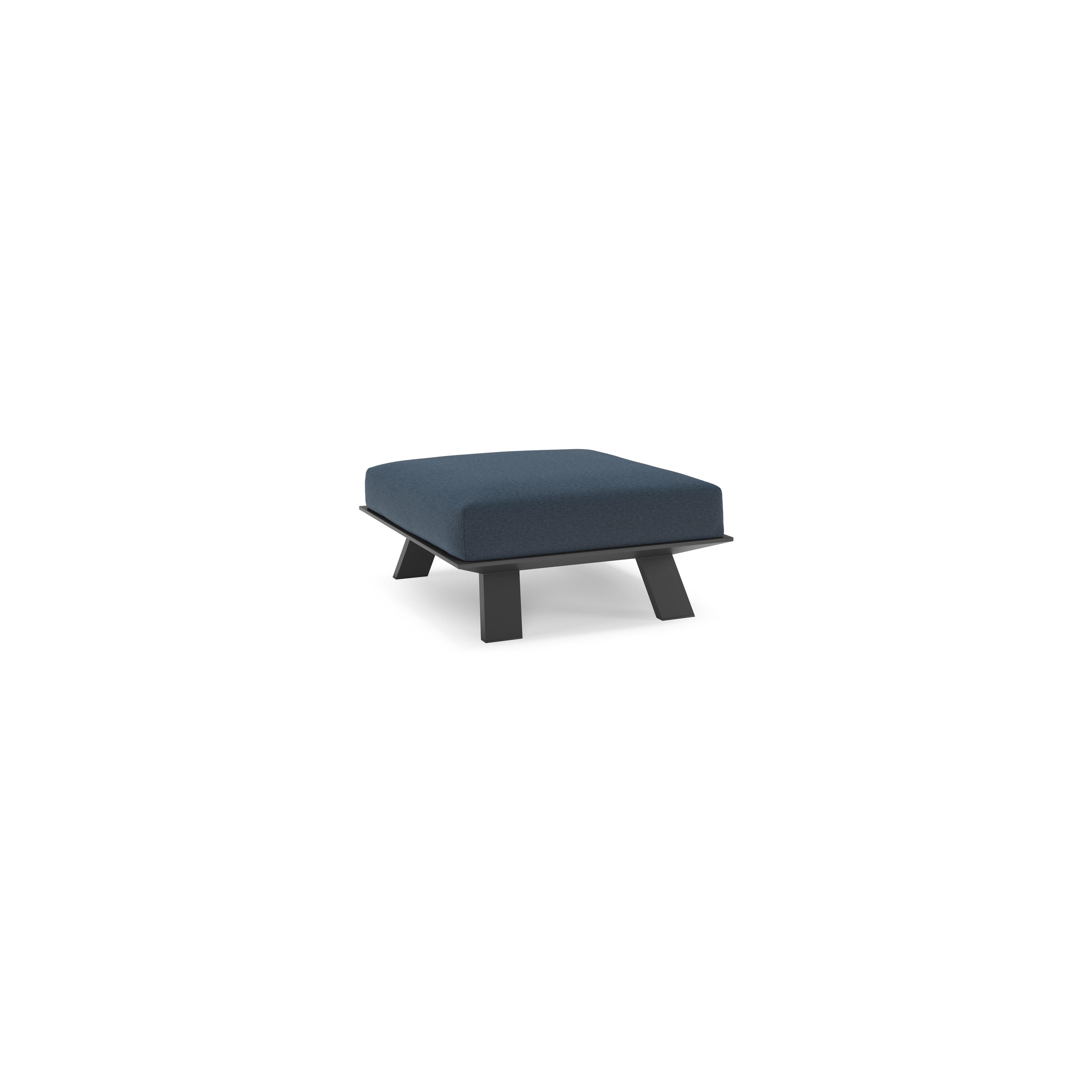 Pouf Cesano en aluminium noir et coussin en all weather Sunbrella® luxe heritage indigo