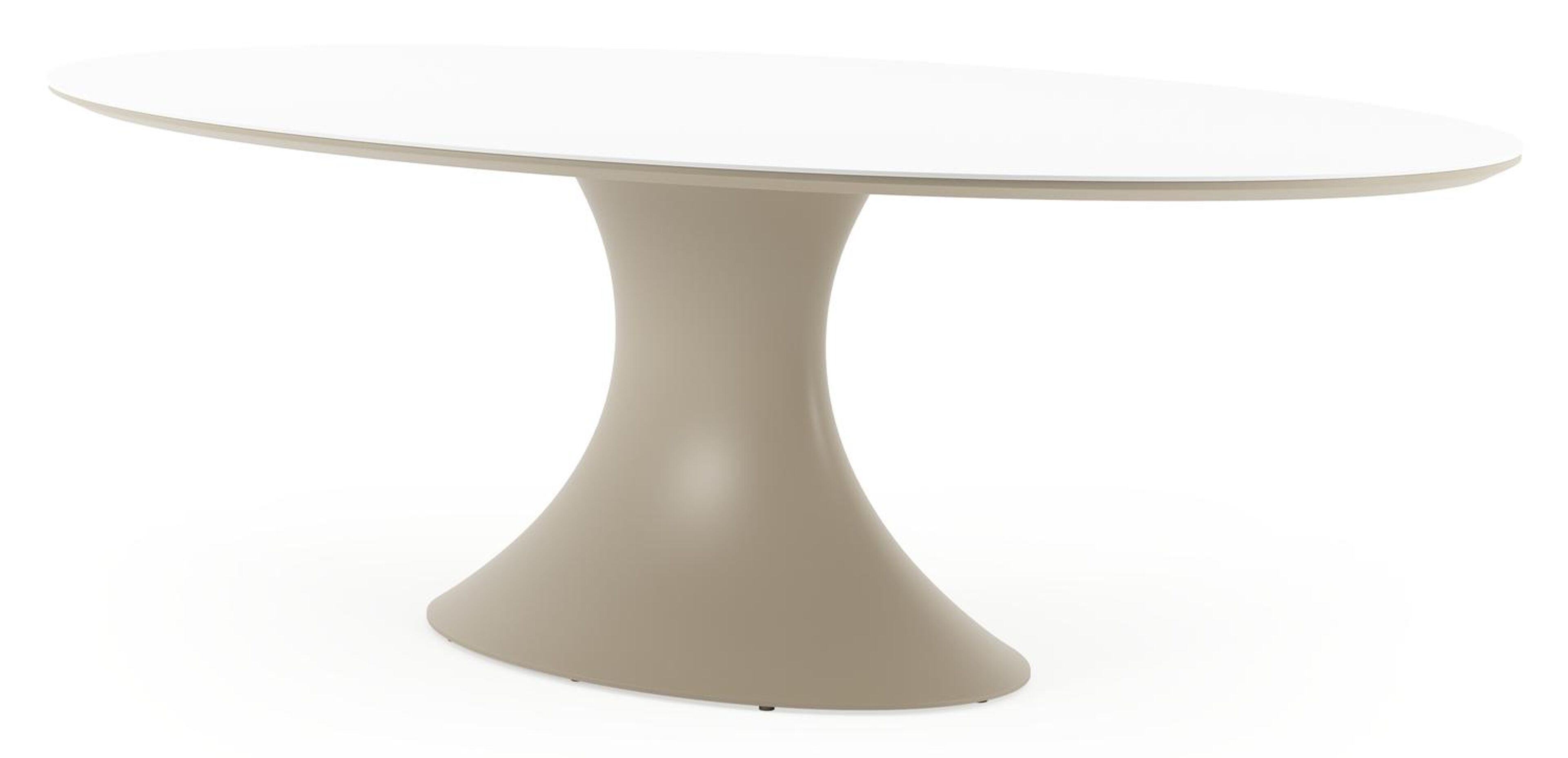 Table de jardin Fano ovale en aluminium beige et céramique pleine Arctic White - Lg. 240 x Lrg. 135 x Haut. 75 cm