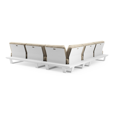 Pagino loungehoek in wit aluminium met althea camel all weather cosytica kussen