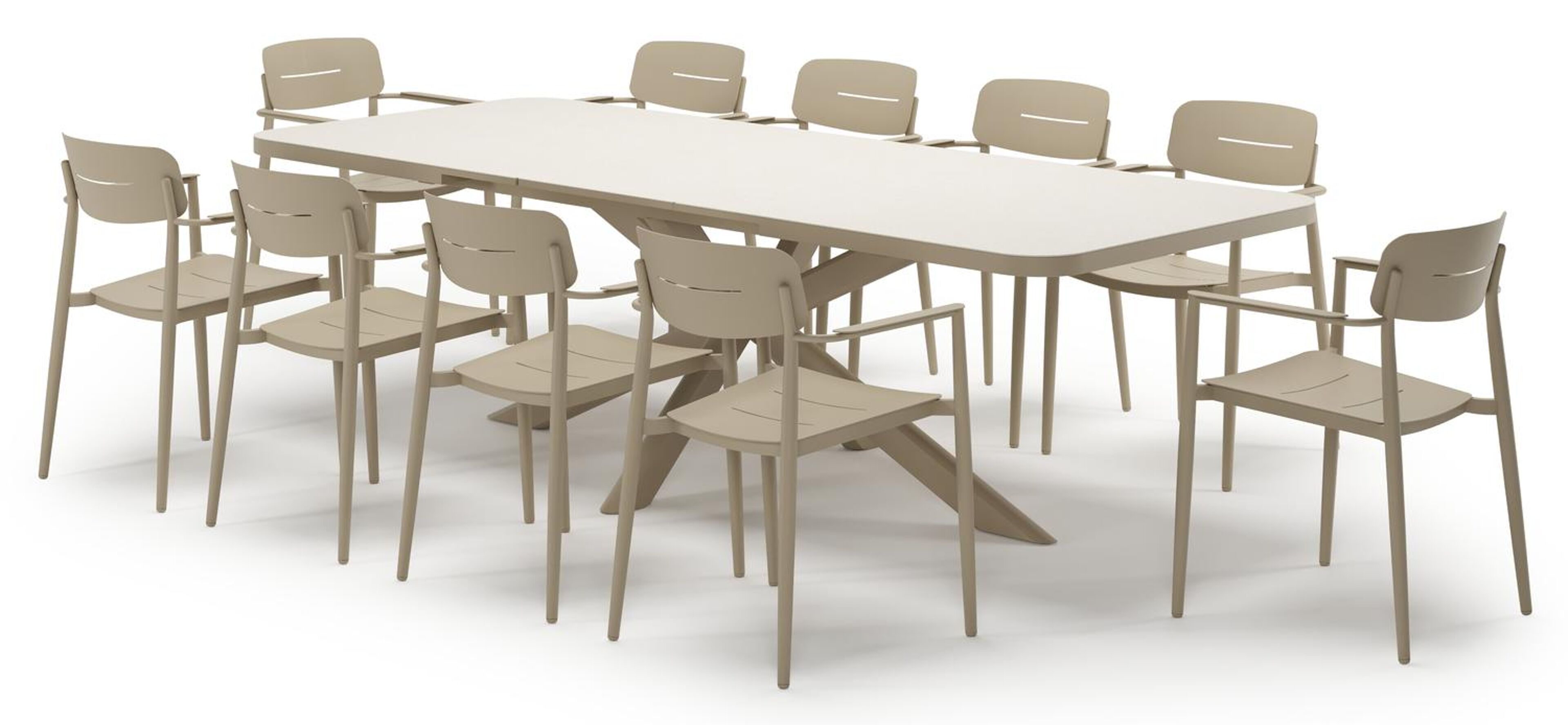 Ensemble de jardin Estella extensible rectangulaire en aluminium beige et sintered stone Crema minerale avec 10 chaises de jardin Cosa