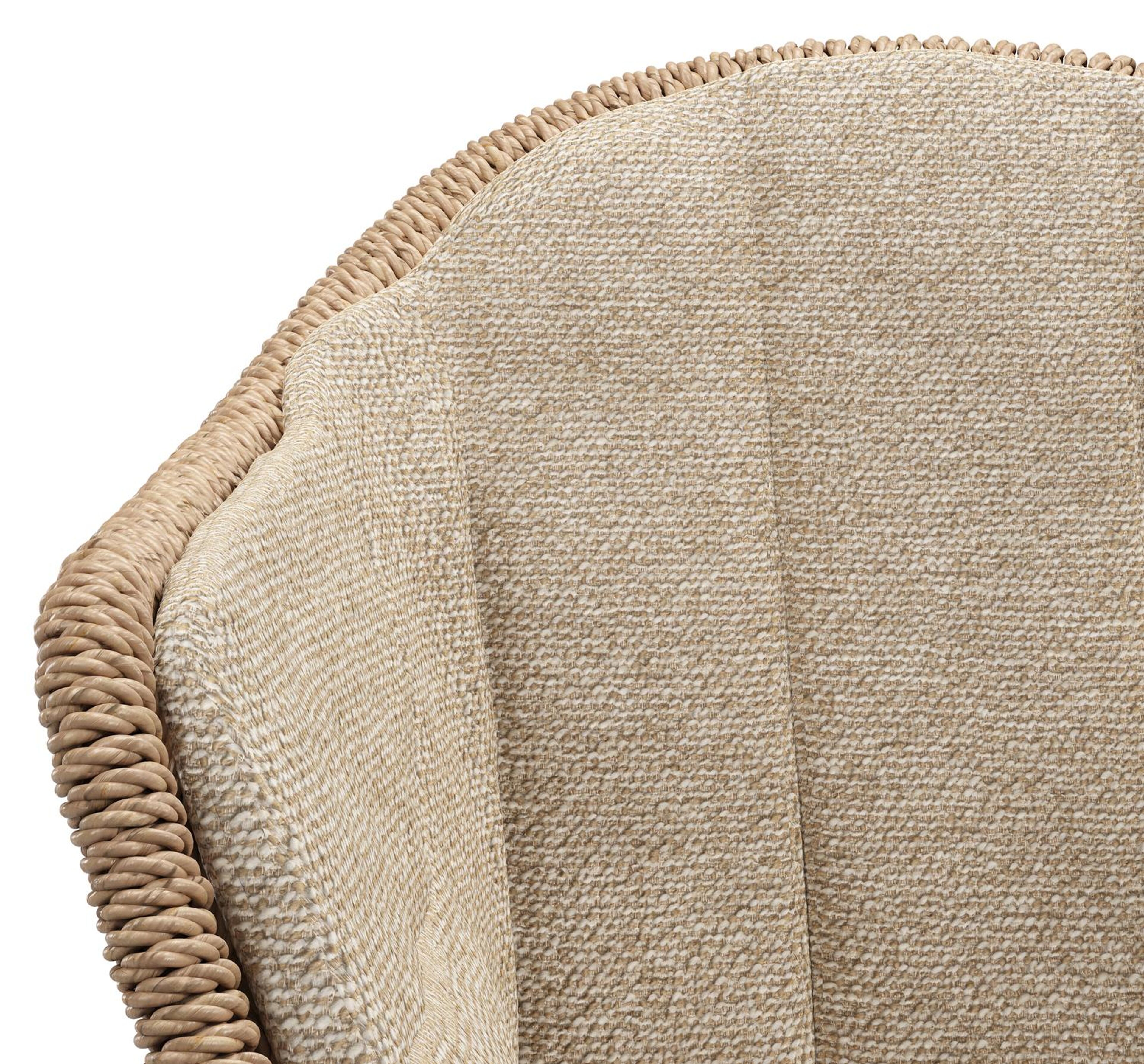 Chaise de jardin Pagino en teck et résine tressée ronde naturel avec coussin en madagascar oak all weather cosytica