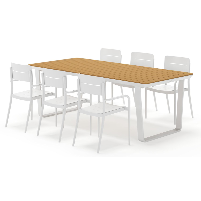 Alora ensemble de jardin rectangulaire en aluminium blanc et polywood avec 6 Salto chaises de jardin