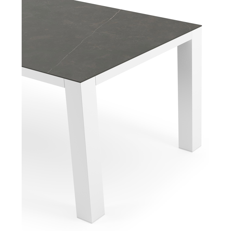 Table de jardin Nano rectangulaire en aluminium blanc et céramique pleine Calatorao - Lg. 200 x Lrg. 100 x Haut. 75 cm