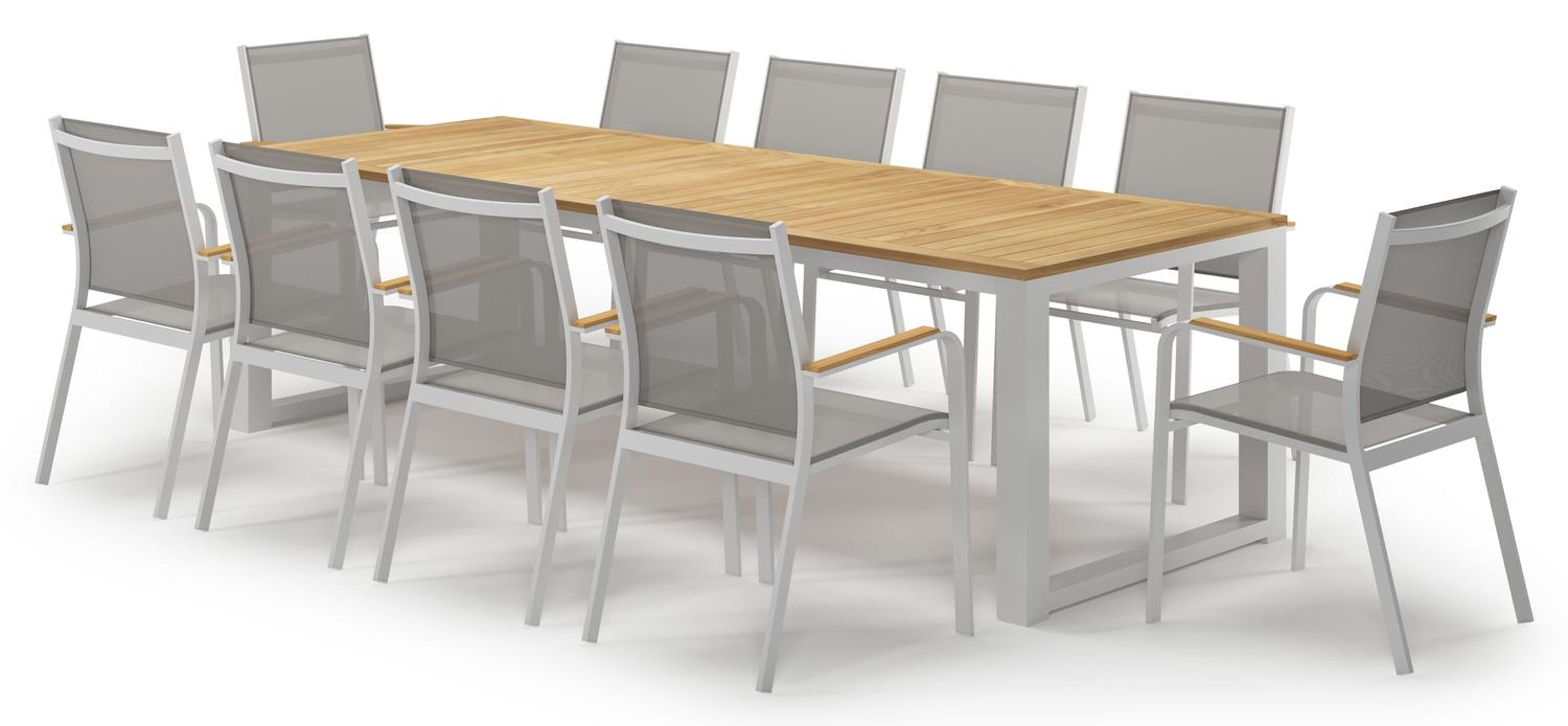 Livo tuinset in wit aluminium en teak met 10 Amalfi tuinstoelen