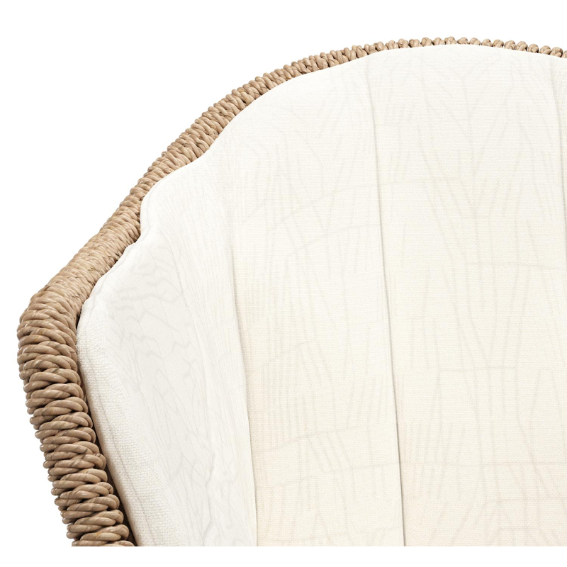 Pagino tuinstoel in wit aluminium en naturel ronde wicker met zitkussen in All Weather Sunbrella® Luxe Natte White