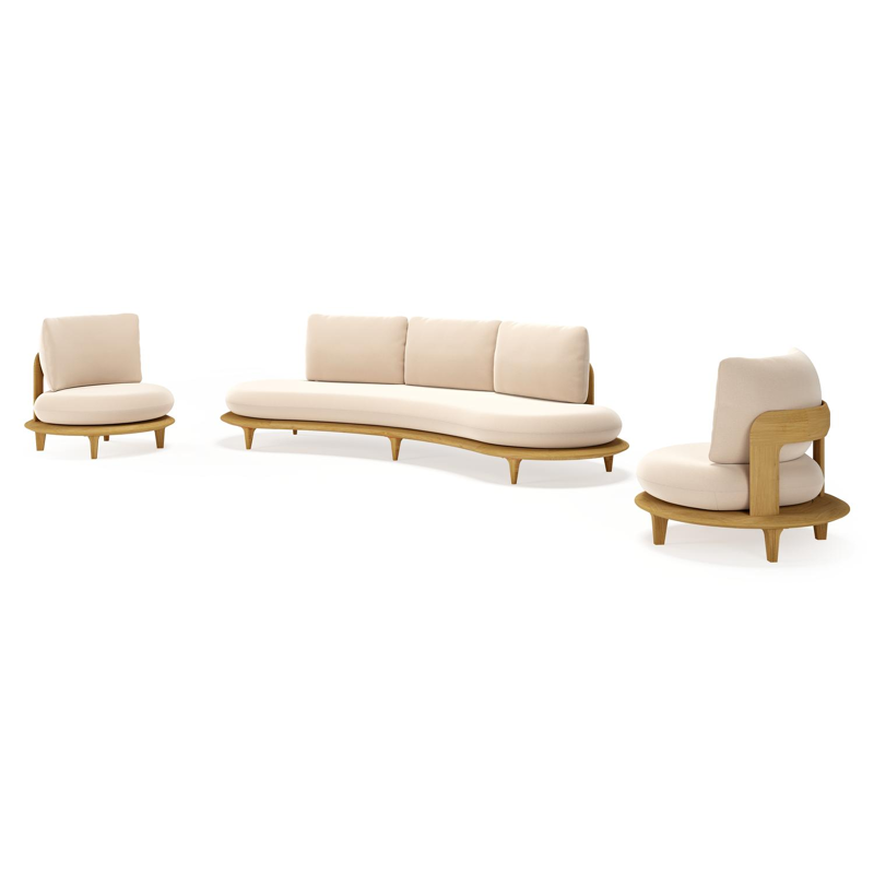 Bomero loungeset in teak met natte linen chalk all weather sunbrella® luxe kussen