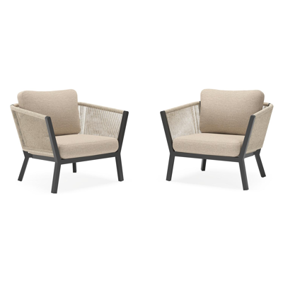 Set van 2 Cordoba loungestoelen in zwart aluminium en beige rope met Rustic Weather+ Softtouch kussen