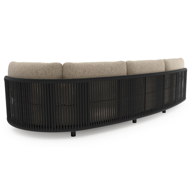 Lomano loungebank in zwart aluminium en zwart verticaal geweven luxe vlakke rope met bora jungle all weather cosytica kussen