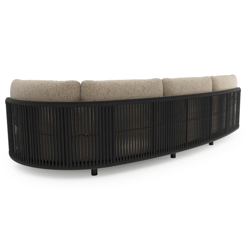 Lomano loungebank in zwart aluminium en zwart verticaal geweven luxe vlakke rope met bora jungle all weather cosytica kussen