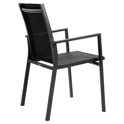 Rimini stapelbare tuinstoel in zwart aluminium en zwart textilene