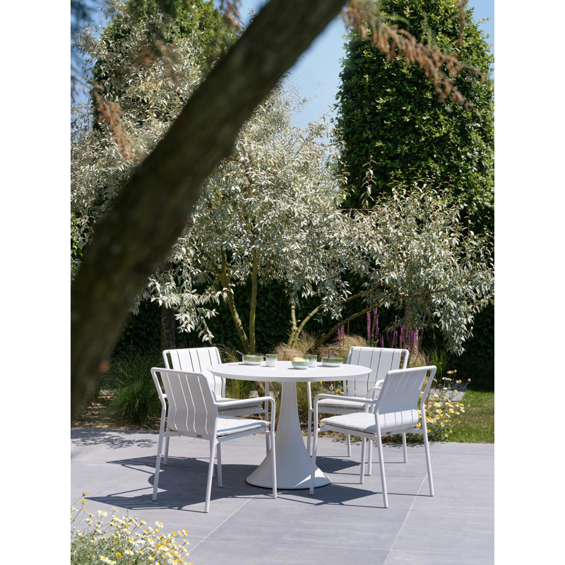 Table de jardin Fano ronde en aluminium blanc - Diam. 110 x Haut. 75 cm