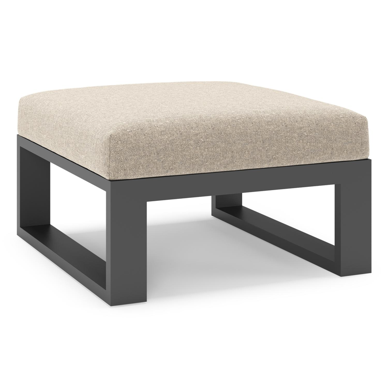 Verato poef in zwart aluminium met chartres pewter all weather sunbrella® luxe kussen