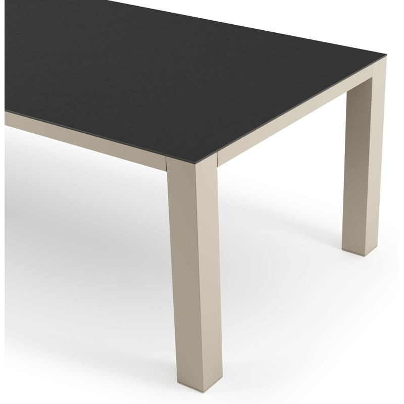 Table de jardin Nano rectangulaire en aluminium beige et céramique pleine Nero Black - Lg. 280 x Lrg. 110 x Haut. 75 cm