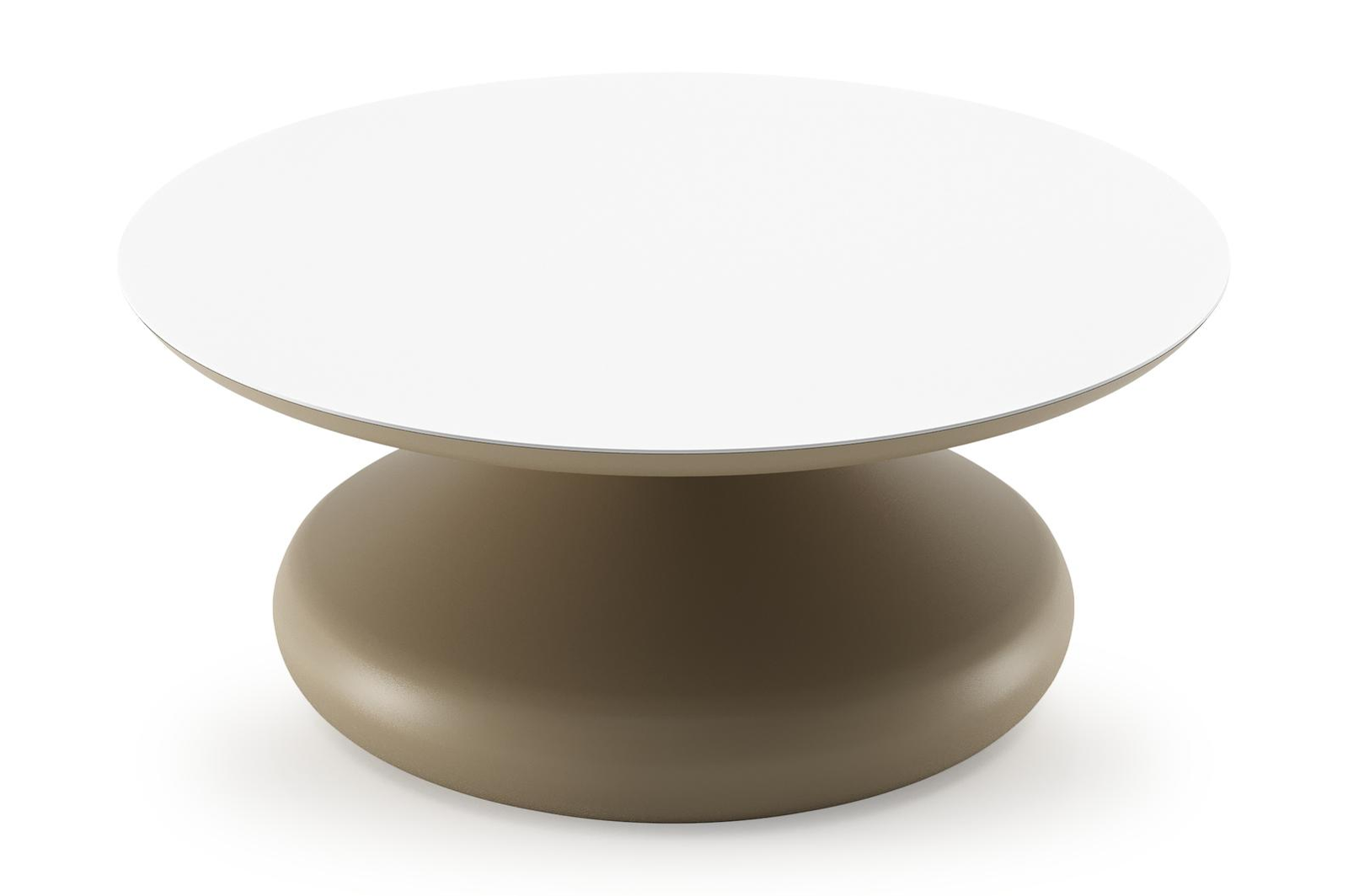 Bomero loungetafel rond in beige aluminium en volkeramiek Arctic White - Dia. 84 x H 32.2 cm