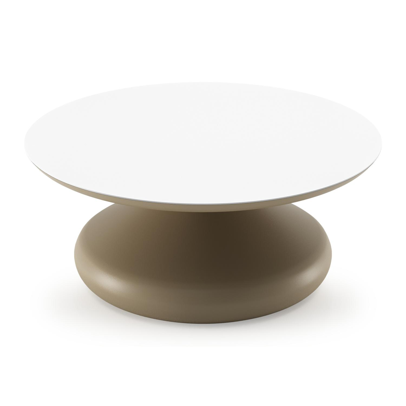 Bomero loungetafel rond in beige aluminium en volkeramiek Arctic White - Dia. 84 x H 32.2 cm