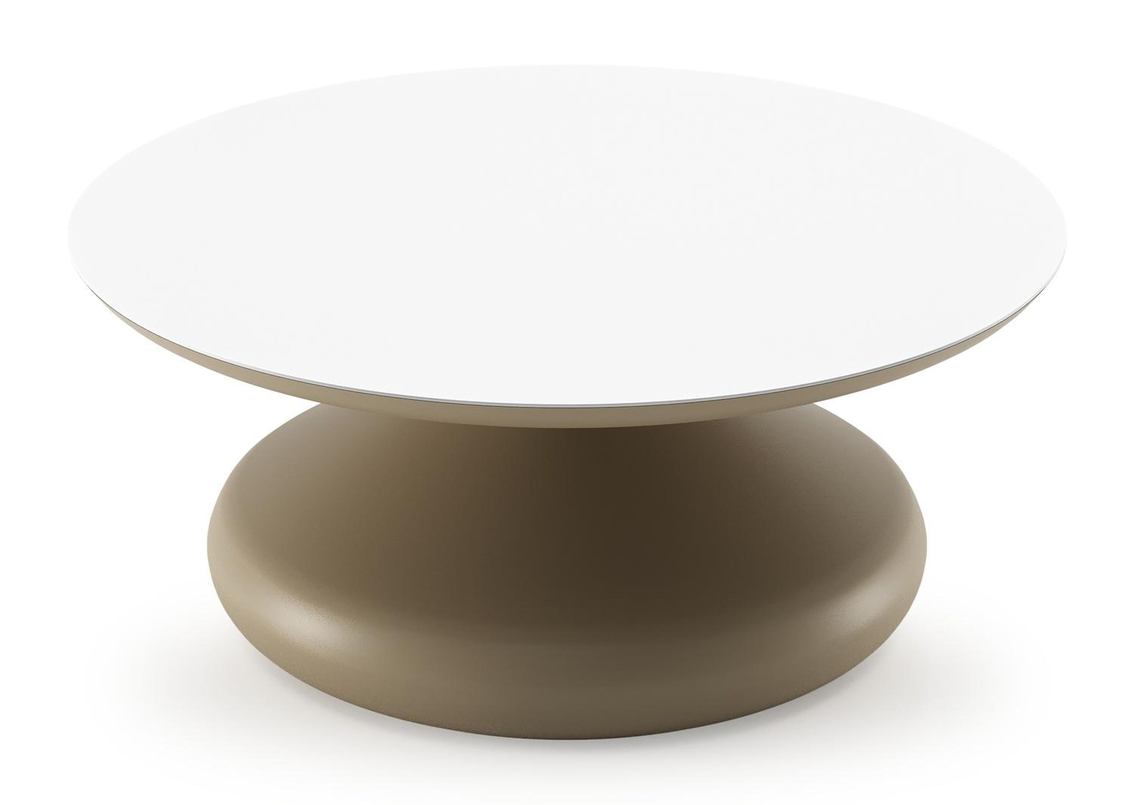 Table de basse Bomero ronde en aluminium beige et céramique pleine Arctic White - Diam. 84 x Haut. 32.2 cm