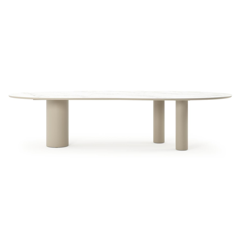 Organo tuintafel organisch in beige aluminium en volkeramiek Calacatta - L 320 x B 120 x H 74 cm