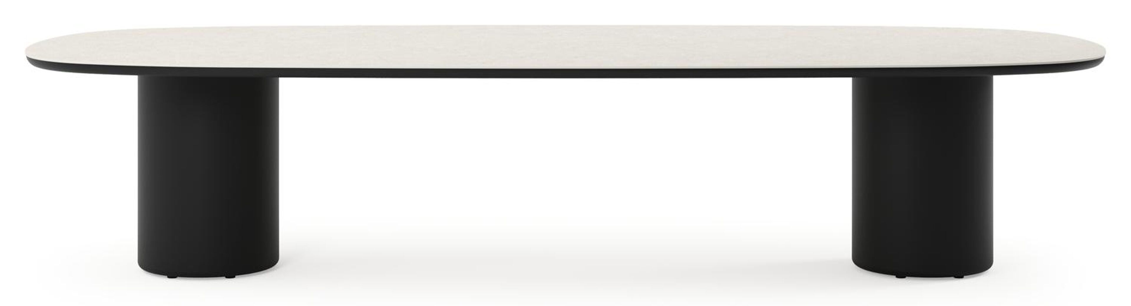 Table de jardin low dining Amico bombo en aluminium noir et céramique pleine Shilin - Lg. 320 x Lrg. 130 x Haut. 61 cm
