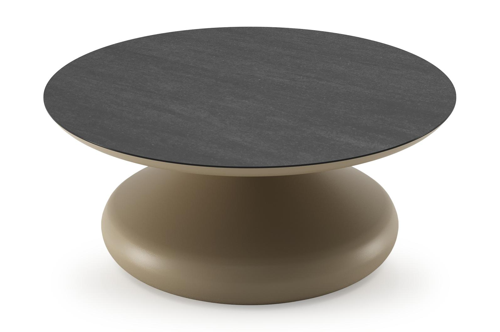 Bomero loungetafel rond in beige aluminium en volkeramiek Basalt Black - Dia. 84 x H 32.2 cm