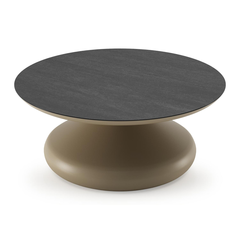 Bomero loungetafel rond in beige aluminium en volkeramiek Basalt Black - Dia. 84 x H 32.2 cm