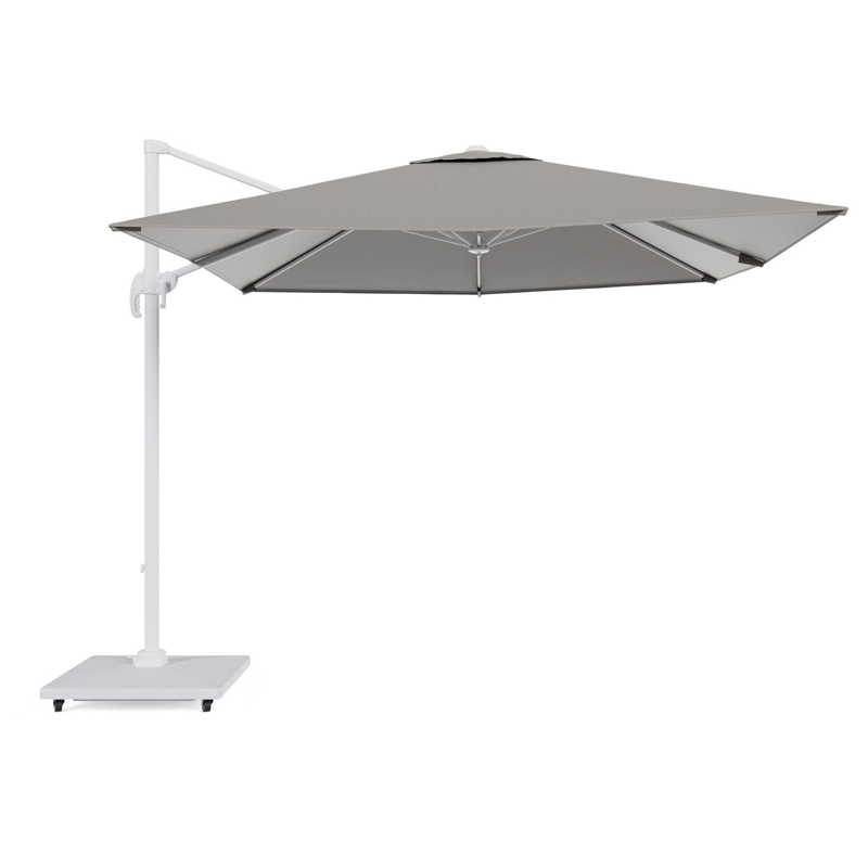Calpe zweefparasol in wit aluminium en grijs Weather+ Softtouch parasoldoek - L1 270 x L2 270 cm met Calpe parasolvoet 70 kg met wielen