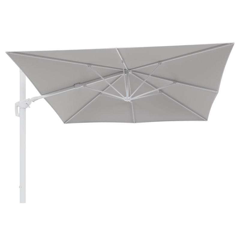 Parasol pendant Minore avec fonction tilt en aluminium blanc et toile de parasol en All Weather Solica Ego Eggshell  - Lg.1: 350 x Lg.2: 350 cm (sans pied de parasol