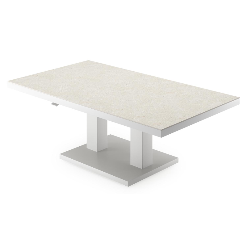 Cirello Pop up loungetafel in wit aluminium en beige volkeramiek - L 140 x B 80 x H 71,6 cm