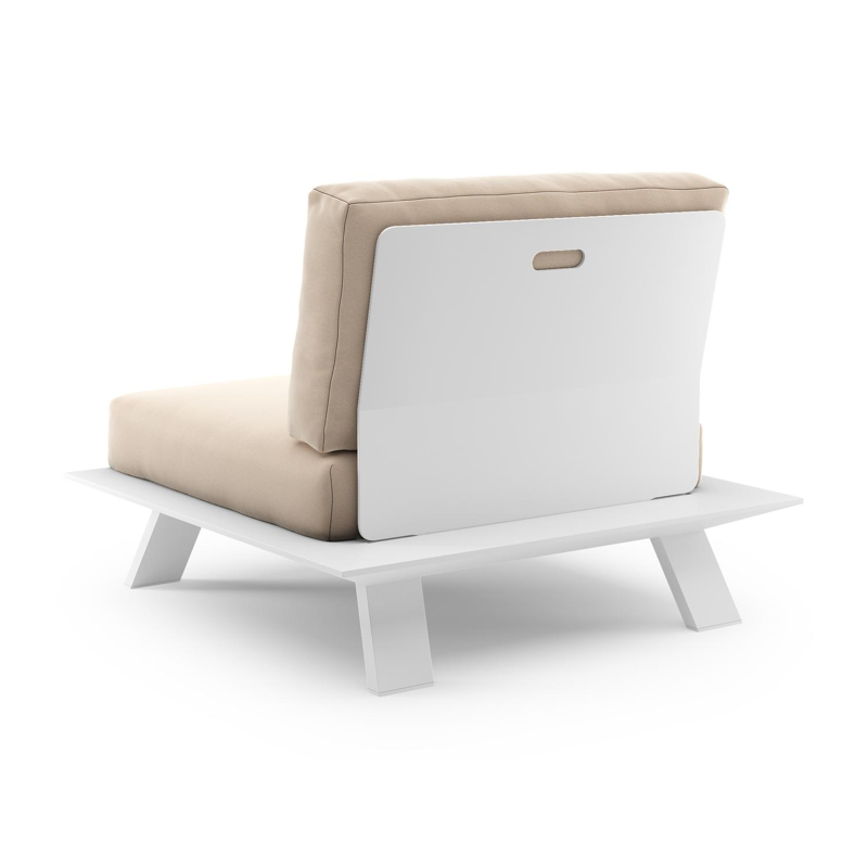 Fauteuil de jardin Cesano en aluminium blanc et coussin en all weather Sunbrella® luxe natte linen chalk
