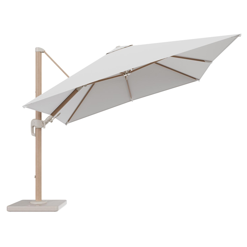 Rufina zweefparasol tiltfunctie in houtlook aluminium en parasoldoek in All Weather Solica Soul Optik - L1 300 x L2 300 cm met parasolvoet Lapido 120 kg
