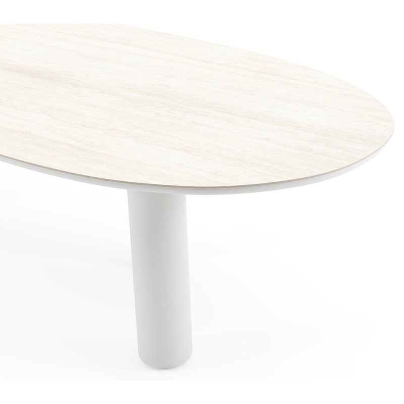 Amico tuintafel organisch in wit aluminium en volkeramiek Travertino Bianco - L 280 x B 120 x H 73.5 cm