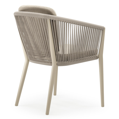 Orso stapelbare tuinstoel in beige aluminium en beige vierkant geweven ronde rope met kussen in All Weather Cosytica Althea Chalk