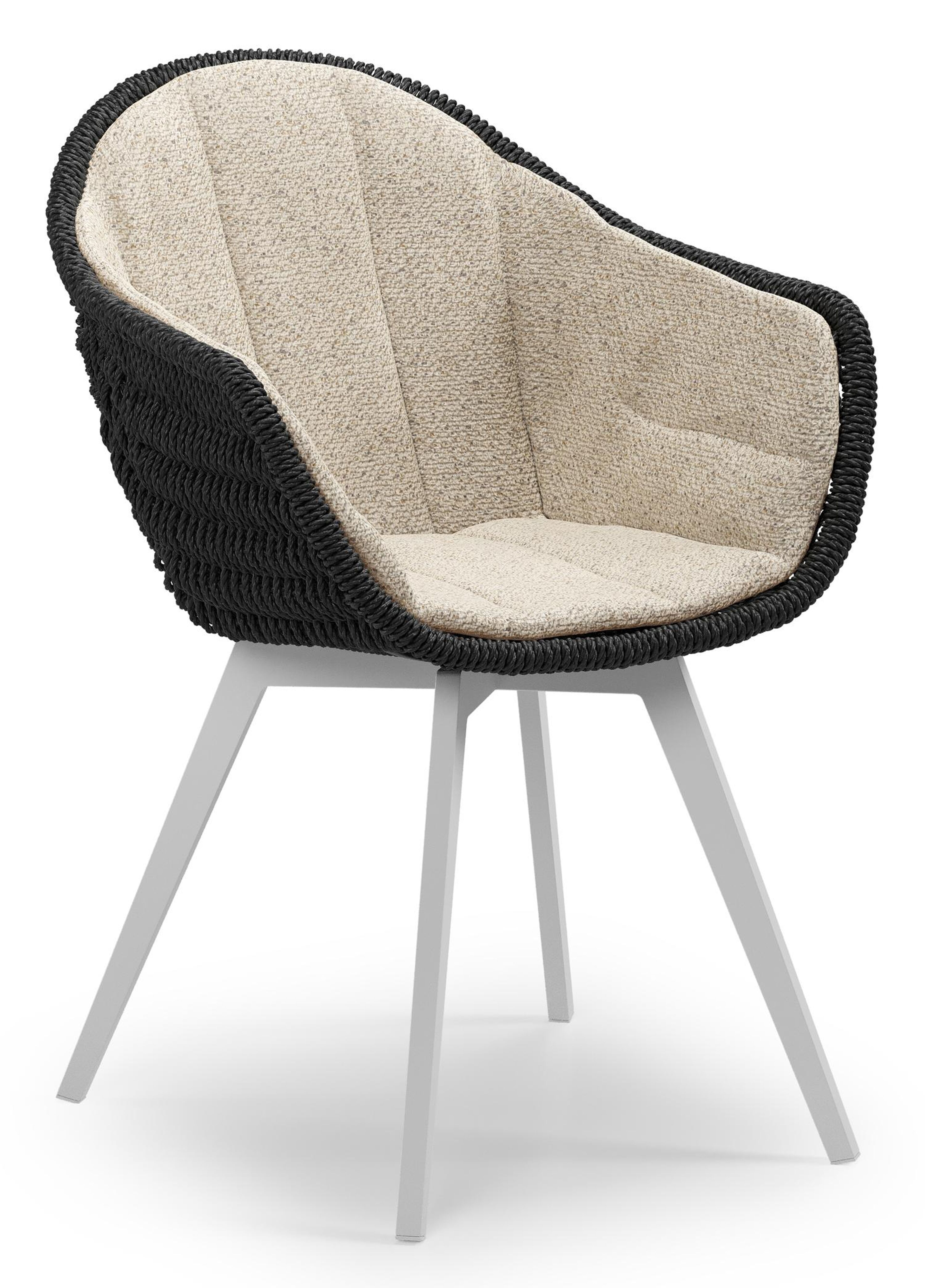 Pagino tuinstoel in wit aluminium en zwart ronde wicker met zitkussen in All Weather Cosytica Bora Desert