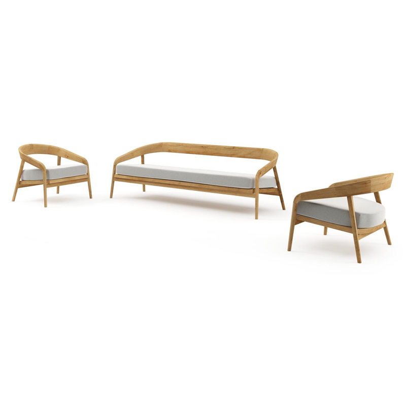 Lacrima loungeset in teak met lopi ash all weather Sunbrella® luxe kussen