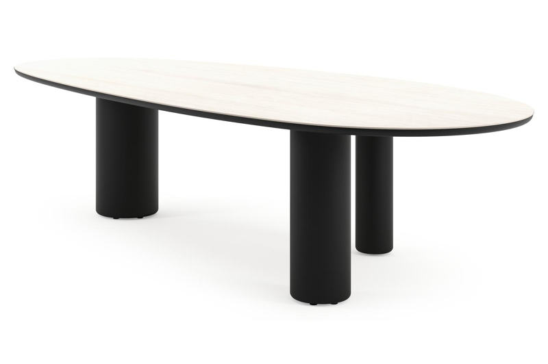 Amico tuintafel mango in zwart aluminium en volkeramiek Travertino Bianco - L 320 x B 140 x H 73.5 cm