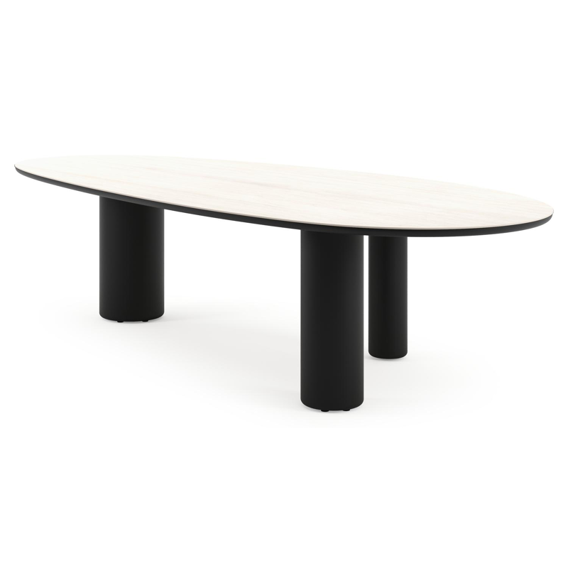 Table de jardin Amico mangue en aluminium noir et céramique pleine Travertino Bianco - Lg. 320 x Lrg. 140 x Haut. 73.5 cm