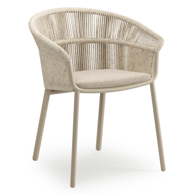 Matera tuinstoel in beige aluminium en beige gedraaide ronde wicker met kussen in rustic weather+ softtouch