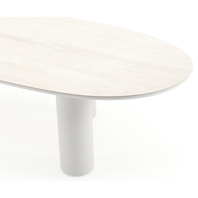 Table de jardin Amico mangue en aluminium blanc et céramique pleine Travertino Bianco - Lg. 320 x Lrg. 140 x Haut. 73.5 cm