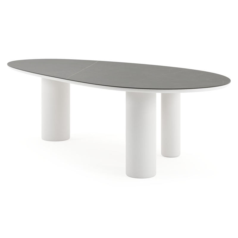 Table de jardin Amico mangue en aluminium blanc et céramique pleine Calatorao - Lg. 260 x Lrg. 130 x Haut. 73.5 cm